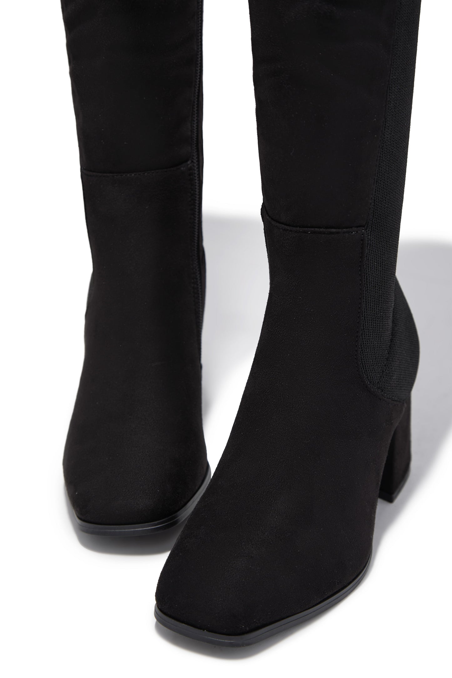 Mandy Block Heel Over The Knee Boots - Black Suede