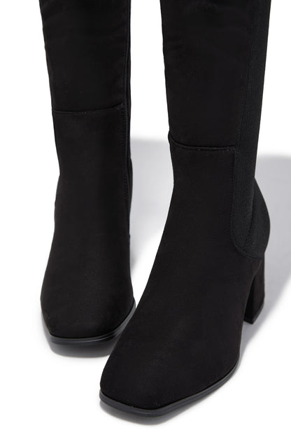 Mandy Block Heel Over The Knee Boots - Black Suede
