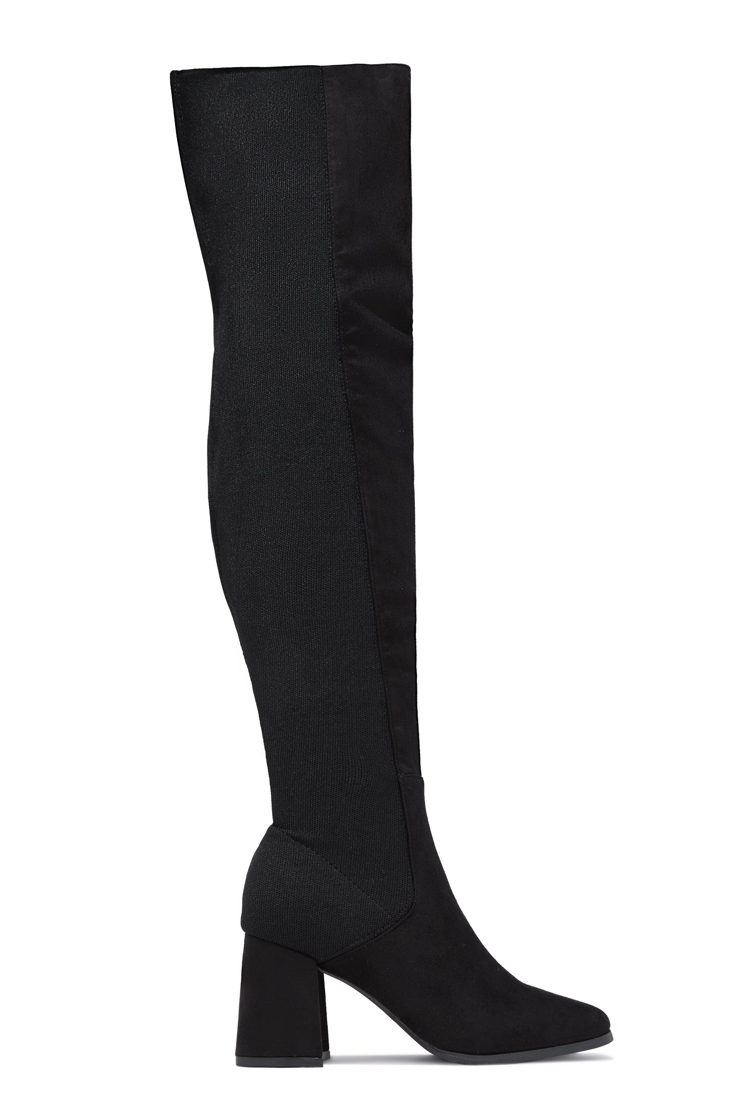 Mandy Block Heel Over The Knee Boots - Black Suede