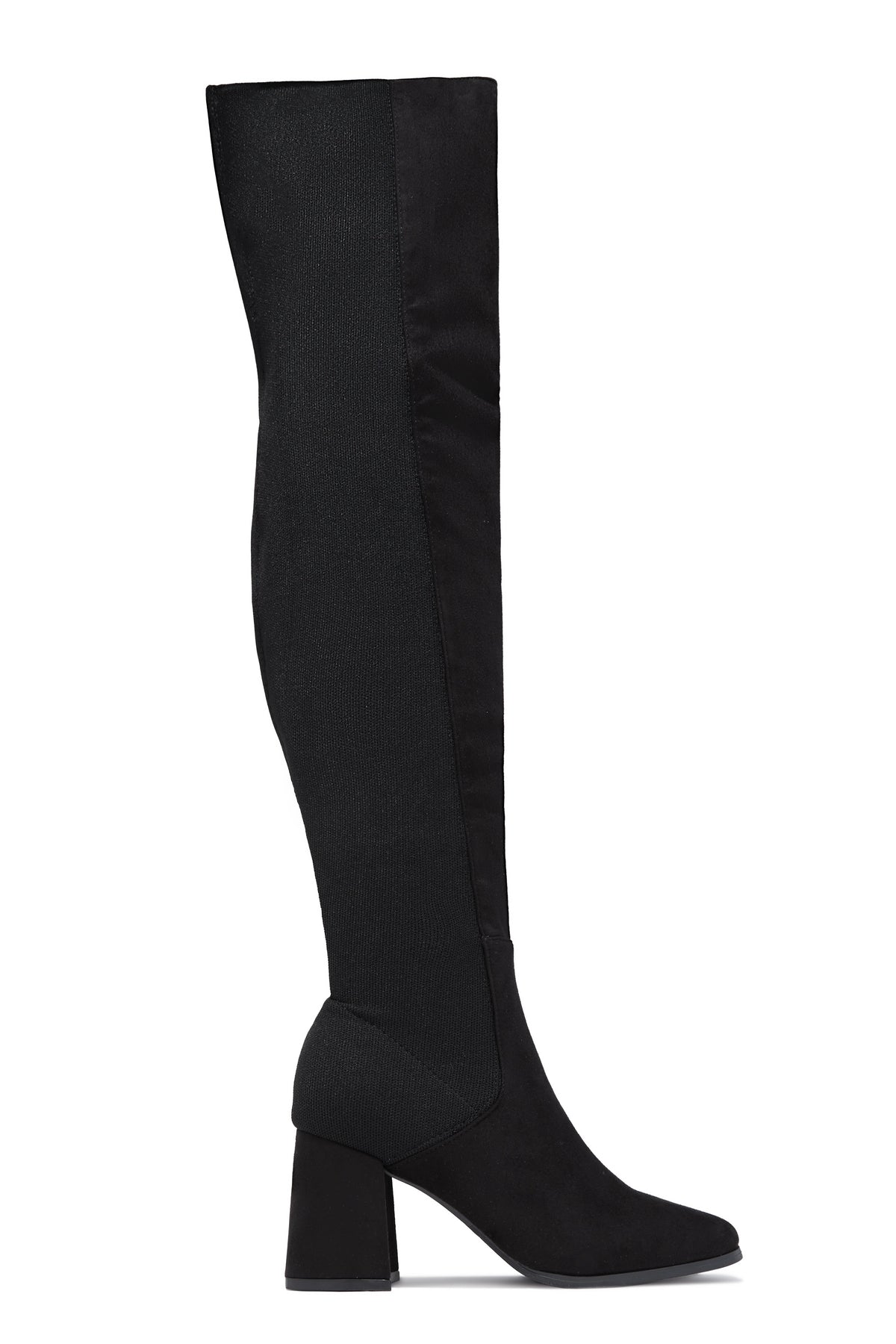 Mandy Block Heel Over The Knee Boots - Black Suede