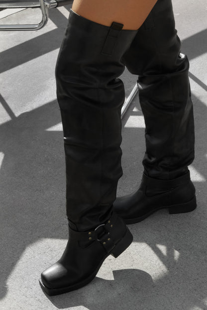Nykko Knee High Moto Boots - Black