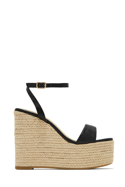Poolside Espadrille Platform Wedges - Black