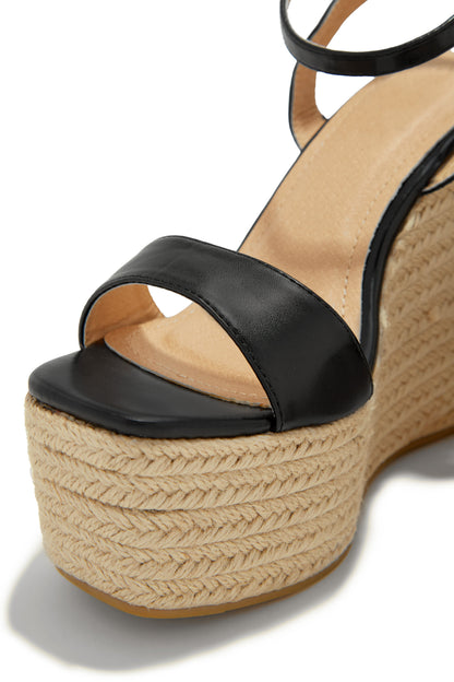 Poolside Espadrille Platform Wedges - Black