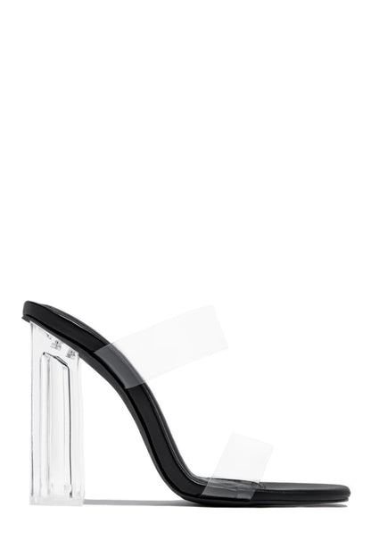 Your Next Date Clear Strap Block Heel Mules - Silver