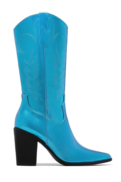 Delaney Block Heel Cowgirl Boots - Blue