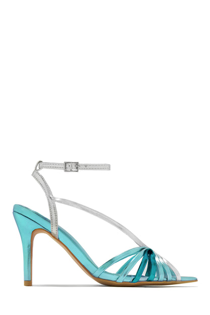 Kataya Ankle Strap Pointed Toe Heels - Blue