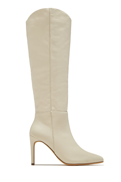 Portia Knee High Heel Boots - Bone