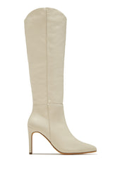 Portia Knee High Heel Boots - Bone