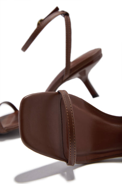 Karolay Ankle Strap Mid Heels - Brown