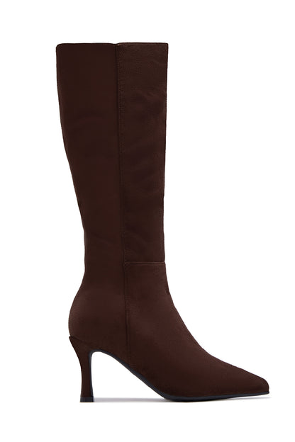 Zama Knee High Heel Boots - Brown Suede
