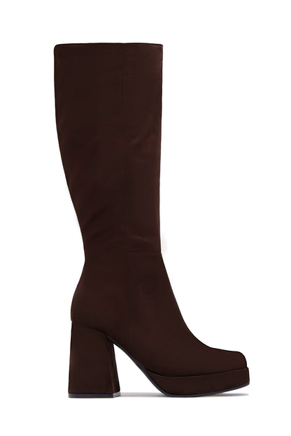 Hudson Platform Block Heel Boots - Brown Suede
