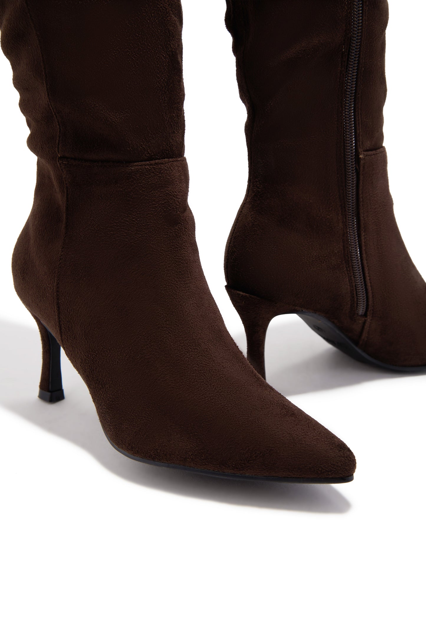 Zama Knee High Heel Boots - Brown Suede