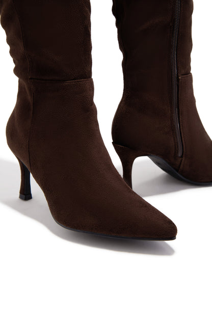 Zama Knee High Heel Boots - Brown Suede