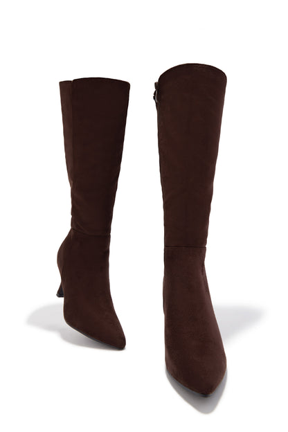 Zama Knee High Heel Boots - Brown Suede