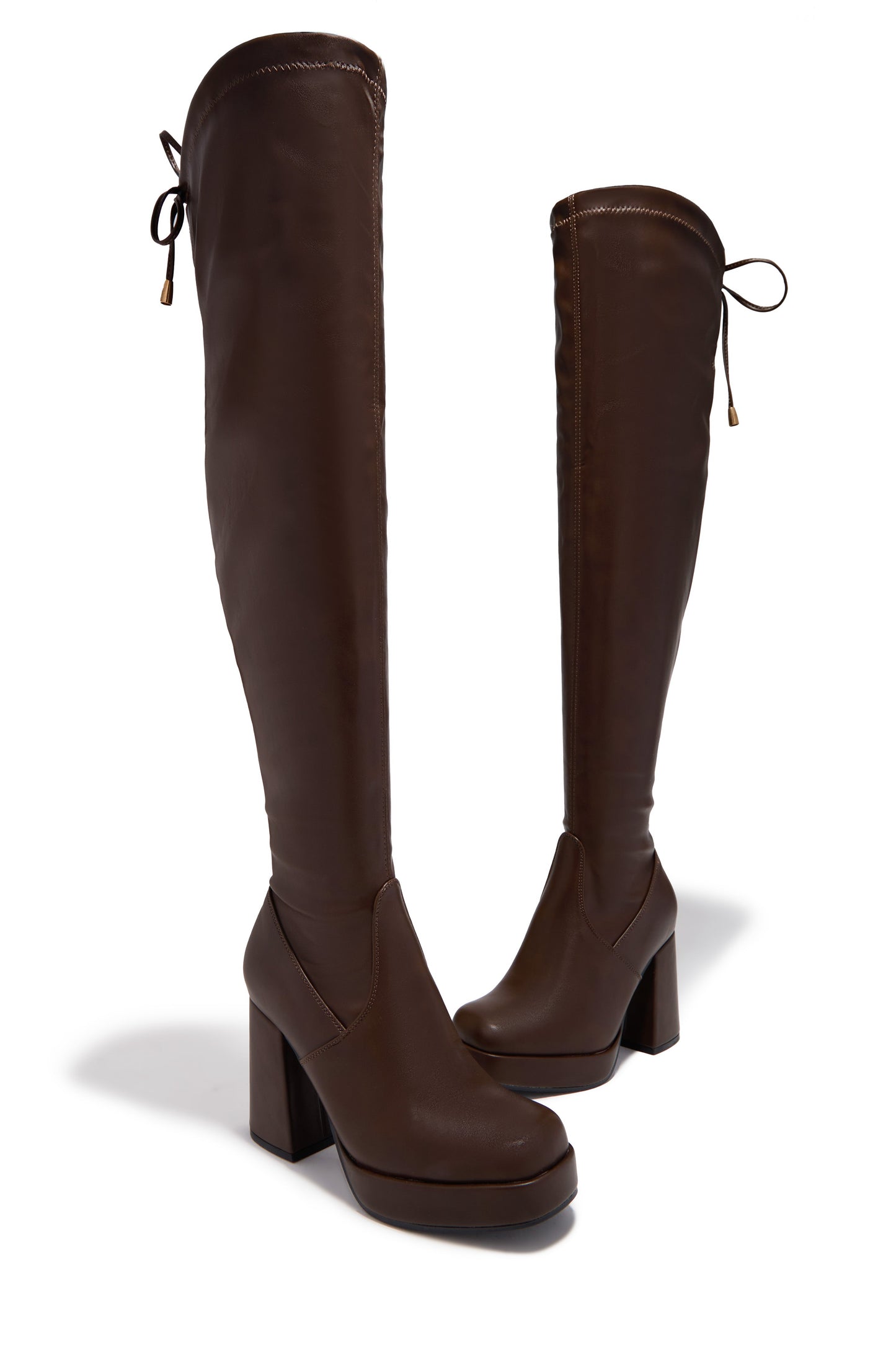 Ayanna Over The Knee Block Heel Boots - Brown