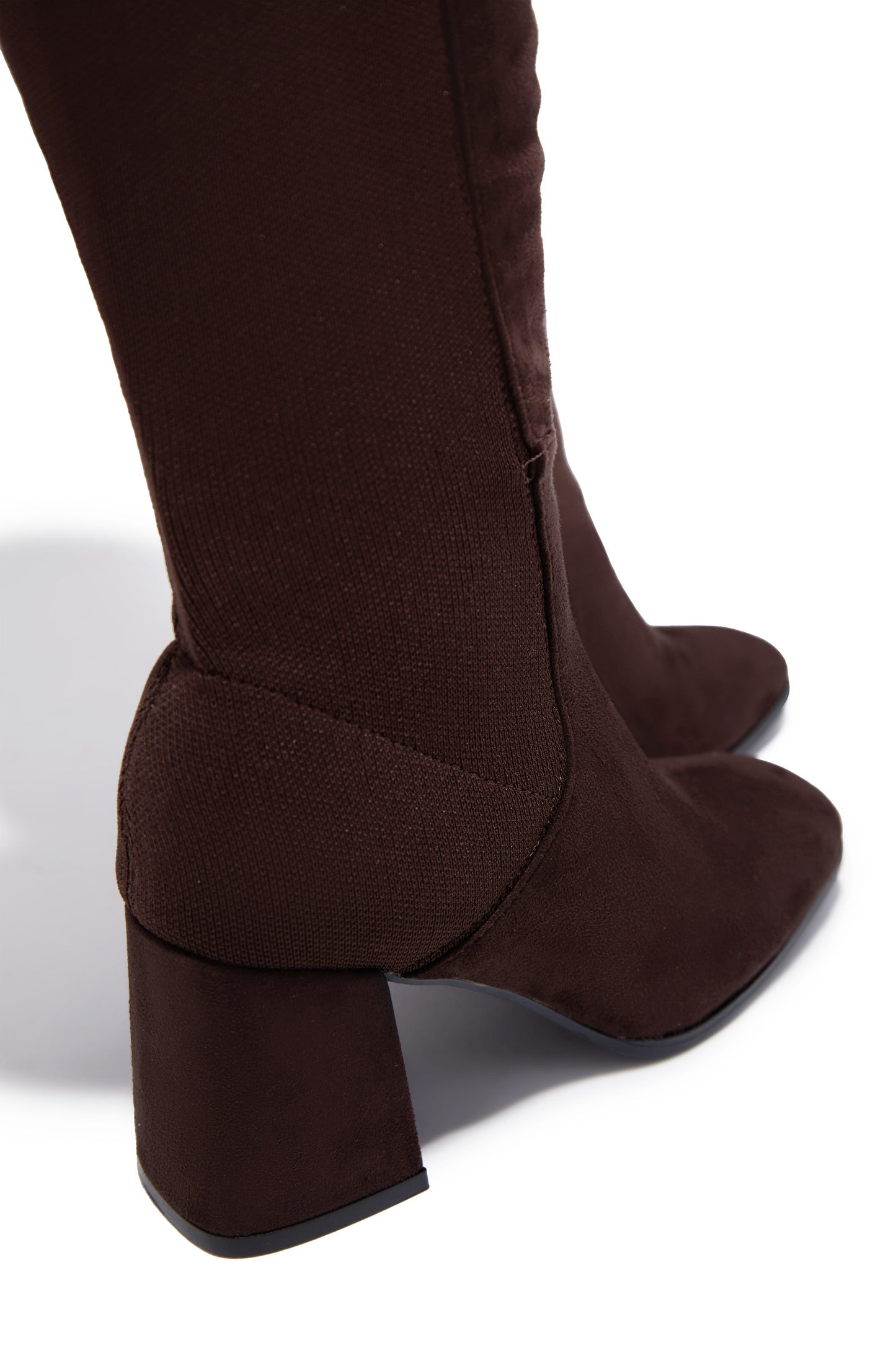 Mandy Block Heel Over The Knee Boots - Brown Suede