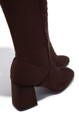 Mandy Block Heel Over The Knee Boots - Brown Suede