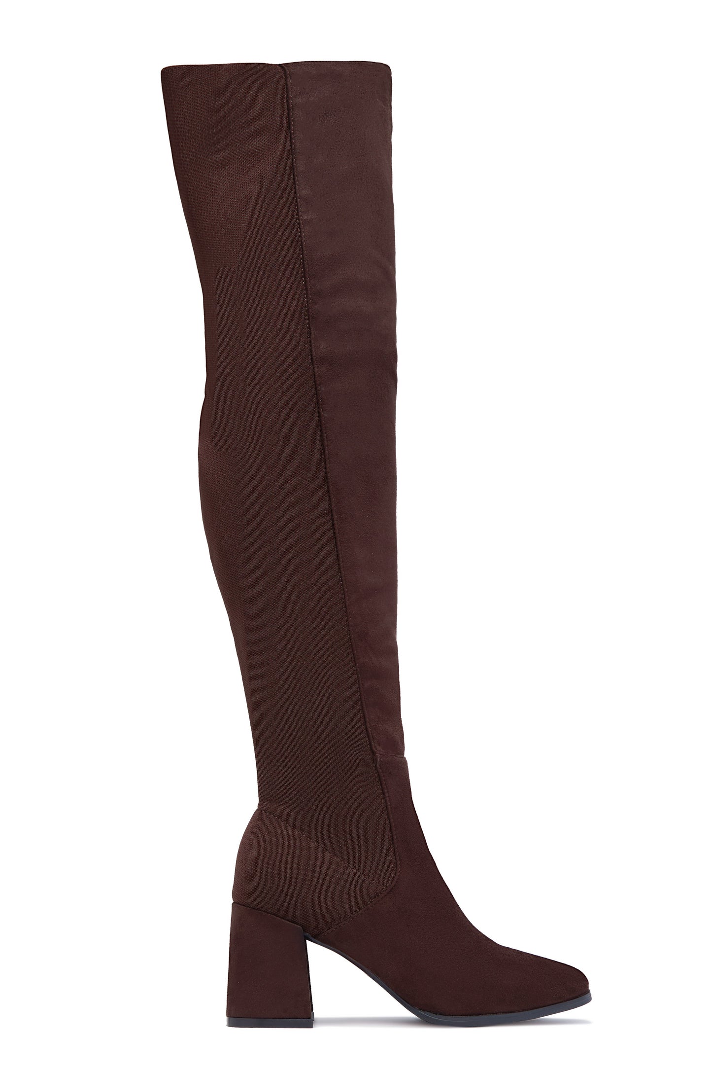 Mandy Block Heel Over The Knee Boots - Brown Suede