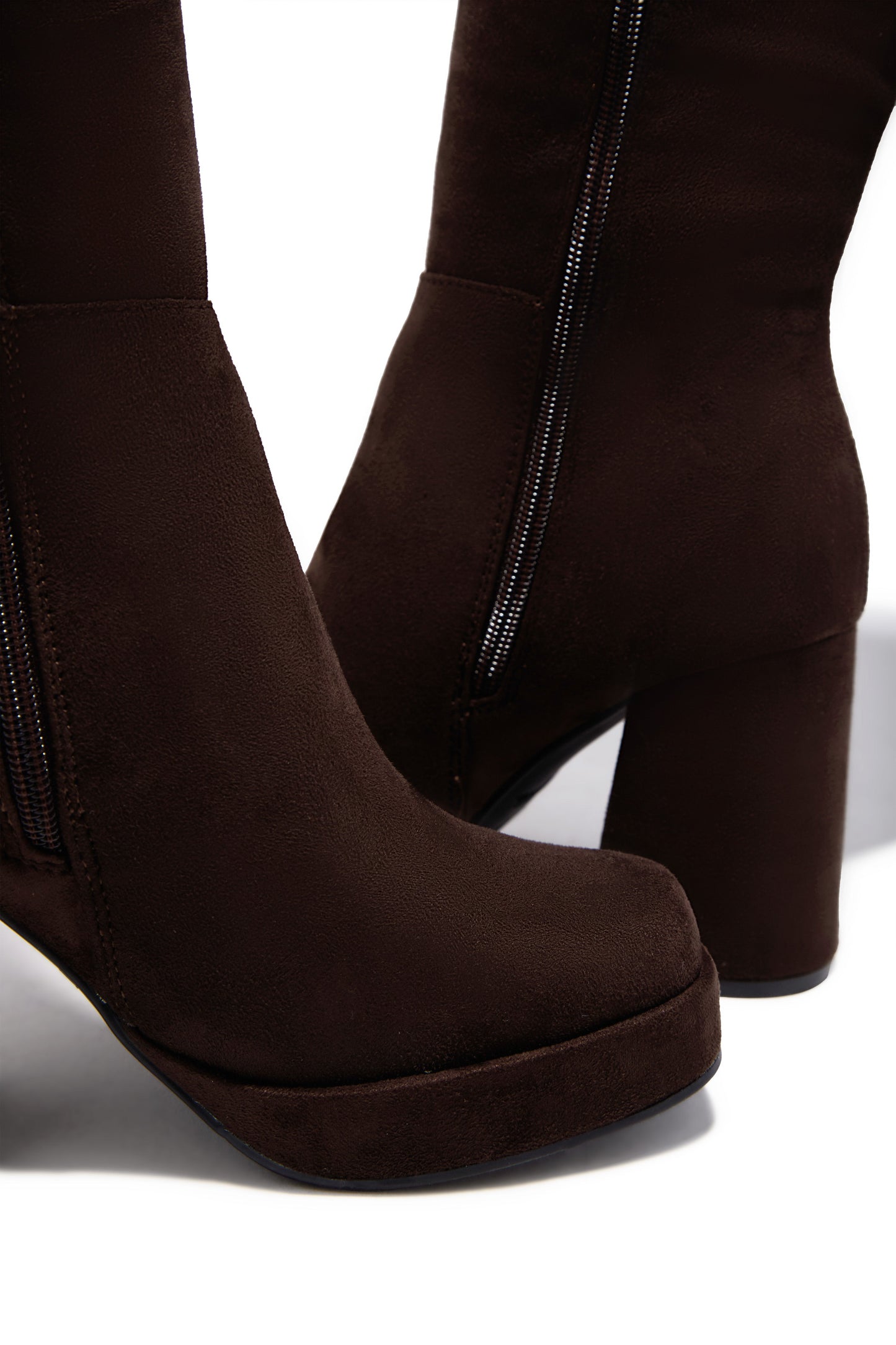 Hudson Platform Block Heel Boots - Brown Suede