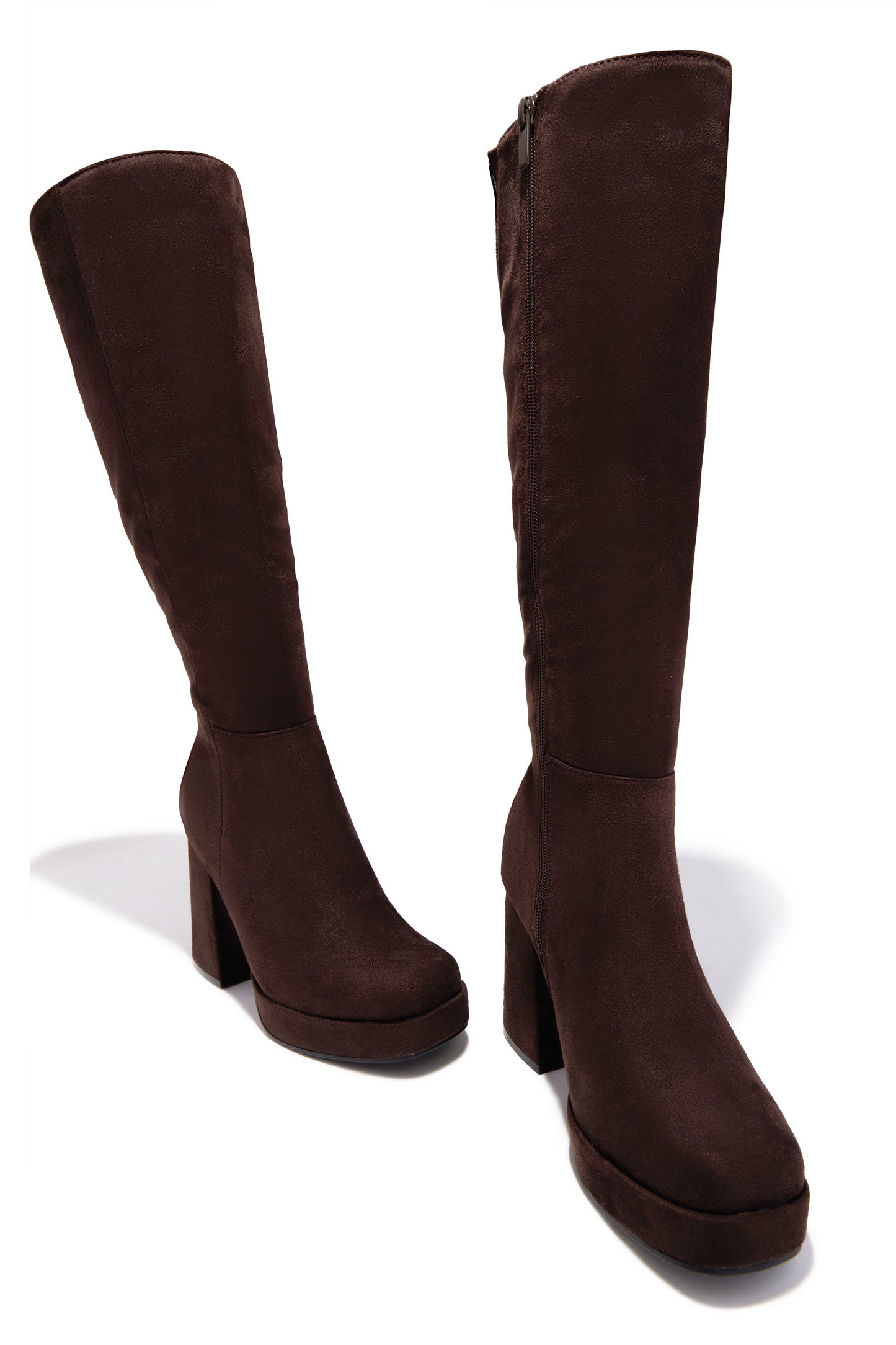 Hudson Platform Block Heel Boots - Brown Suede