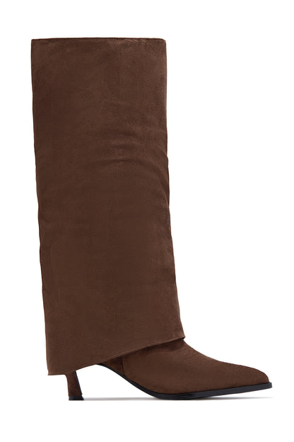 Yeleyna Kitten Heel Shark Boots - Brown Suede