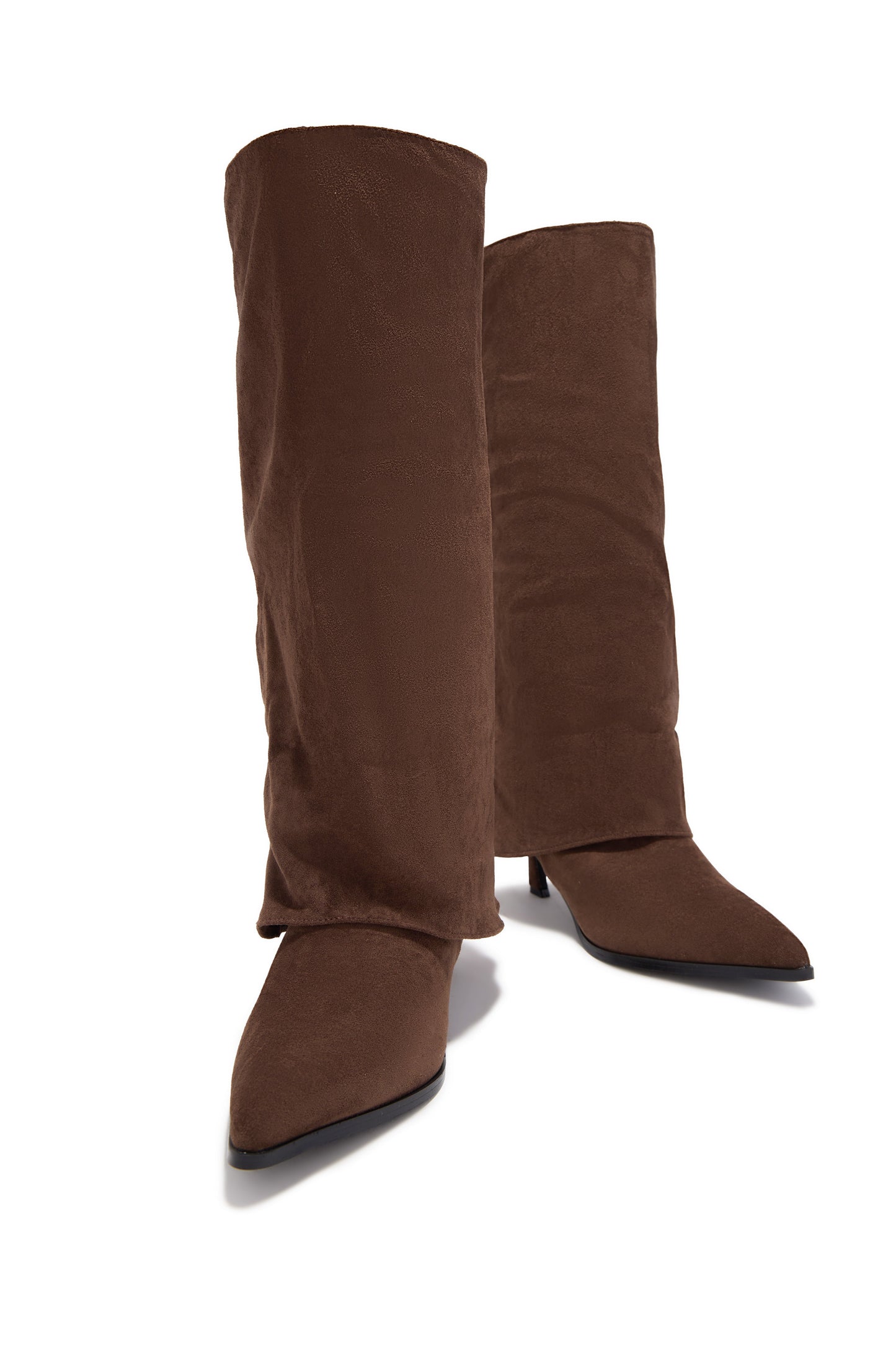 Yeleyna Kitten Heel Shark Boots - Brown Suede
