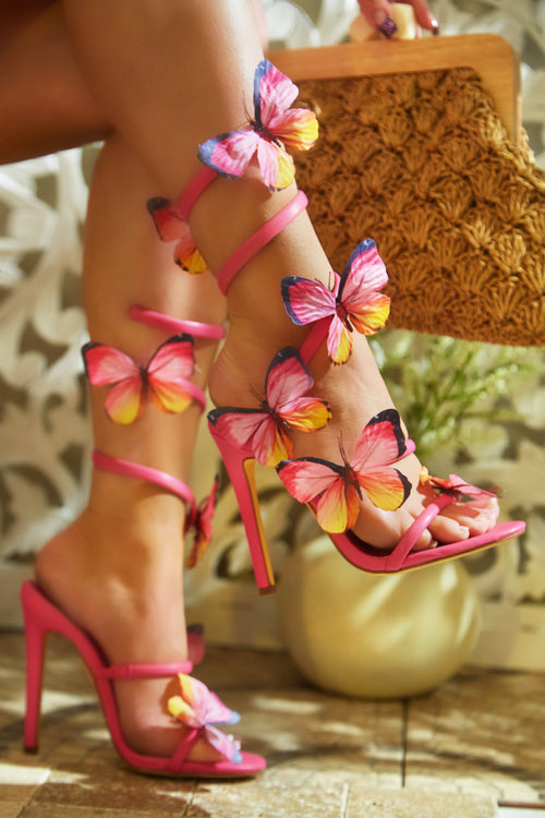 Butterfly Kisses Around The Ankle Coil Heels - Pink