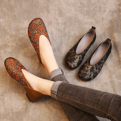 National Style Slip-On Round Toe Cowhide Casual Shoes