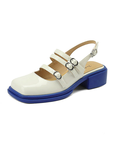 Classy Splicing Chunky Sandals Beige Sheepskin Buckle Strap