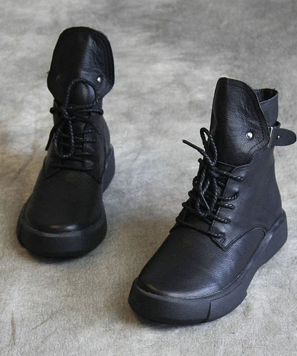 Black Boots Cowhide Leather Boutique Rivet Lace Up Shelsea Boots