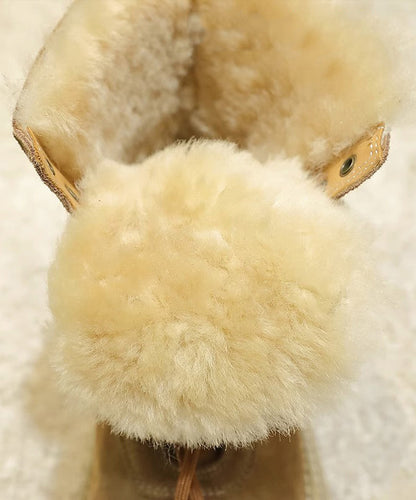 Comfortable Platform Fuzzy Wool Lined Boots Brown Suede Cross Strap