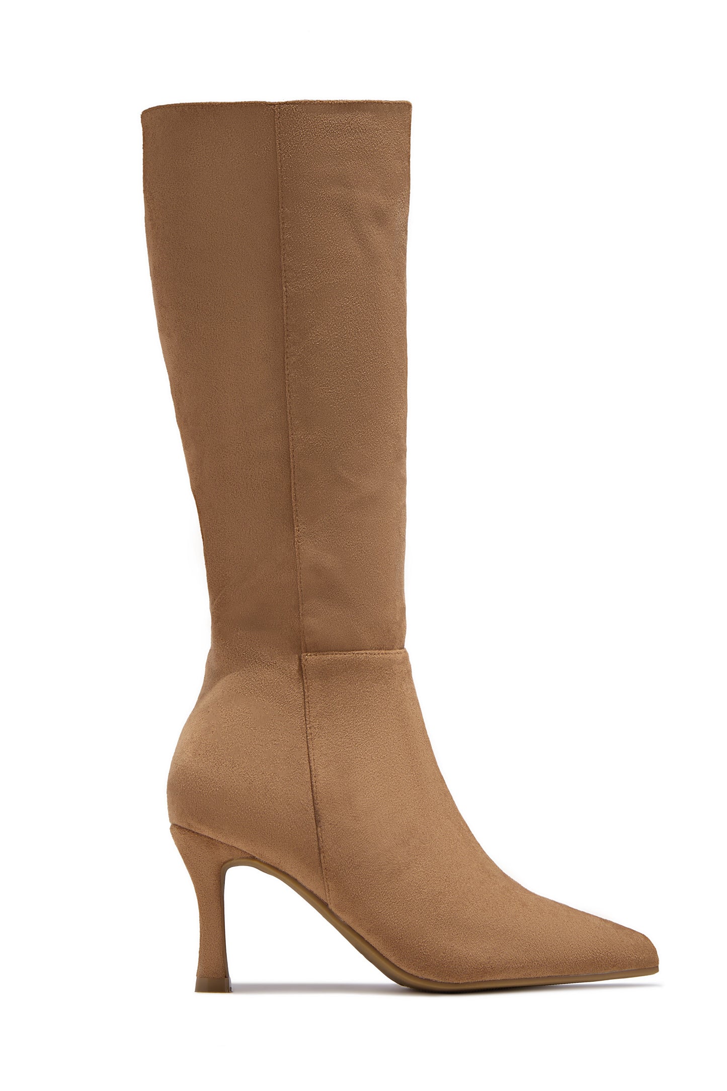 Zama Knee High Heel Boots - Camel Suede
