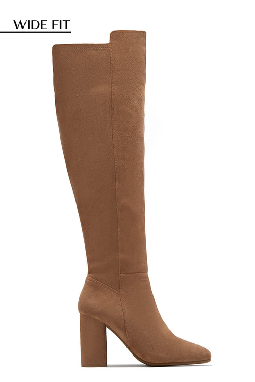 Colette Wide Fit Block Heel Boots - Camel Suede
