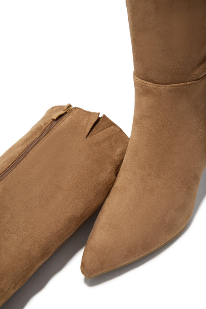 Zama Knee High Heel Boots - Camel Suede