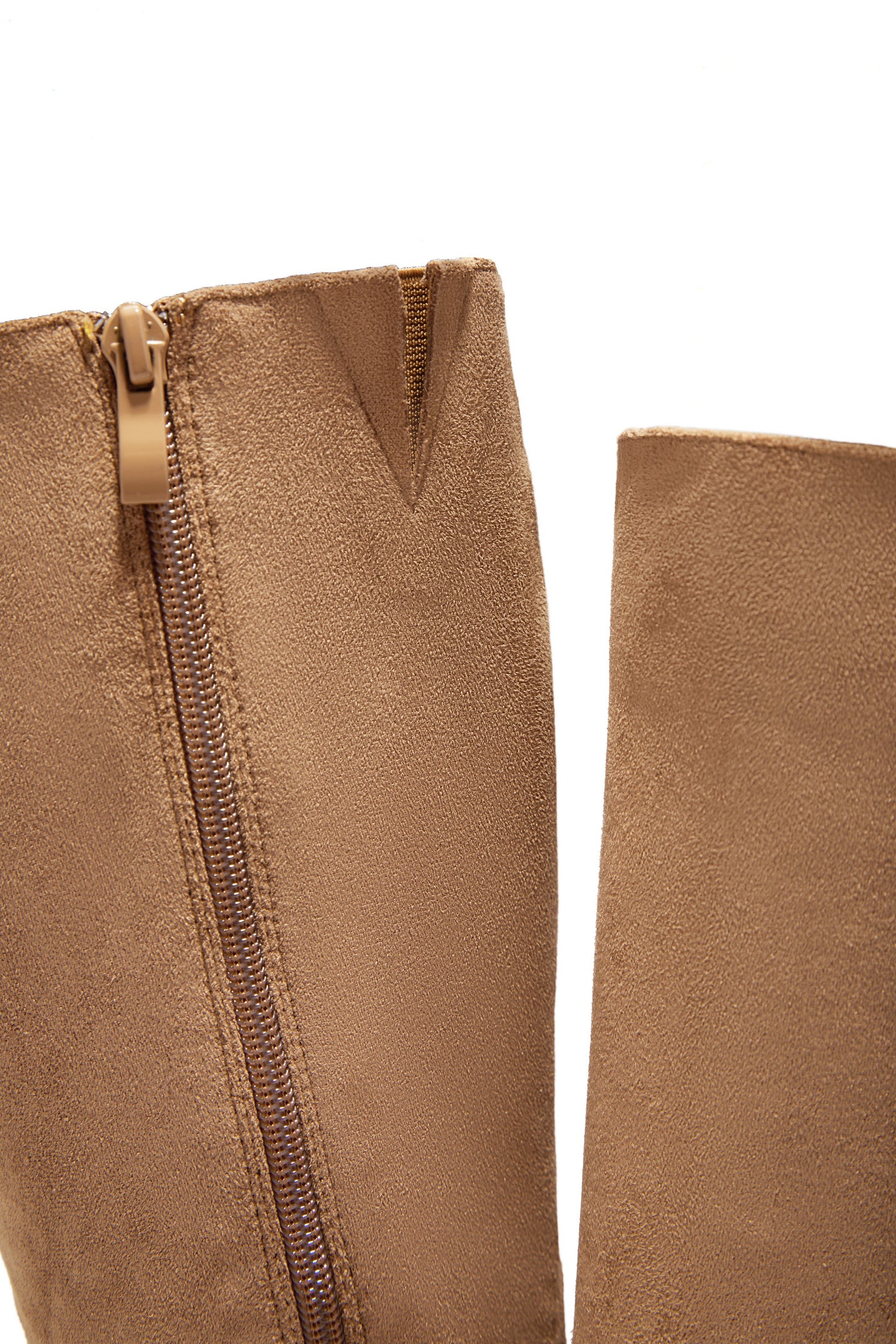 Zama Knee High Heel Boots - Camel Suede