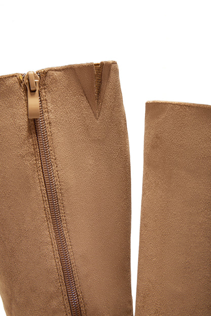 Zama Knee High Heel Boots - Camel Suede