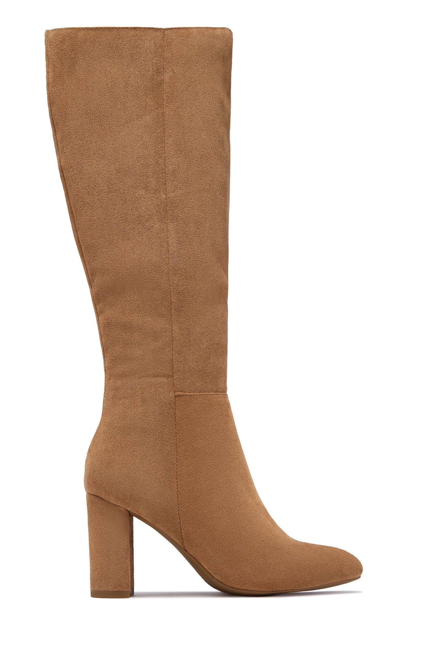 Fine Time Block Heel Knee High Boots - Camel Suede