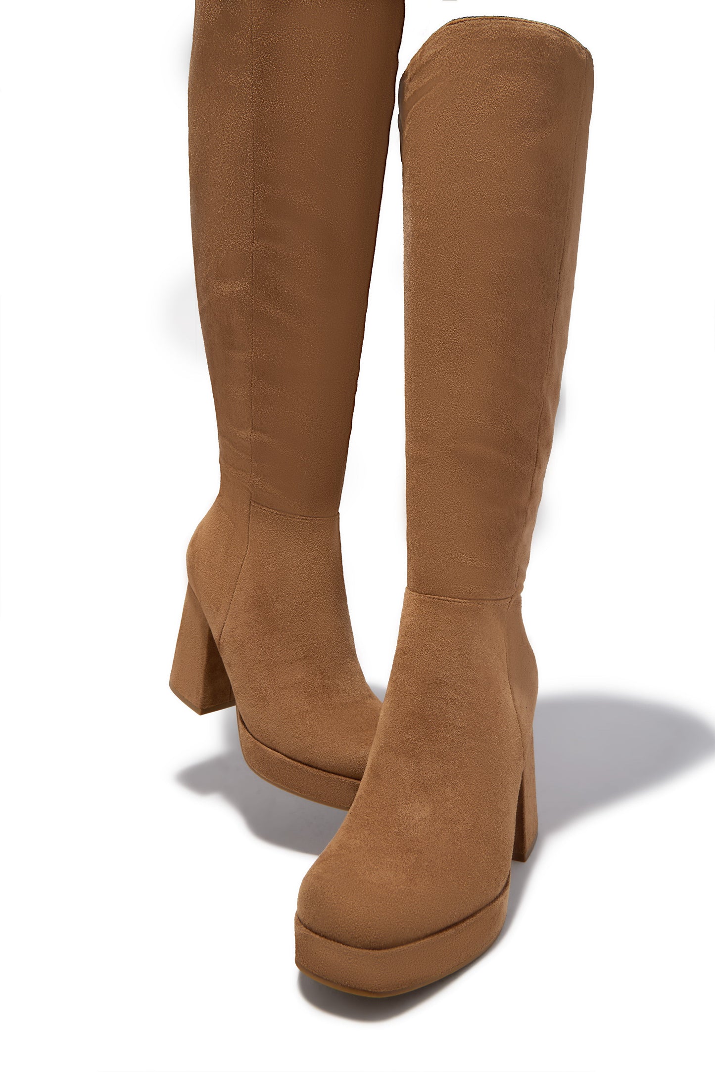 Hudson Platform Block Heel Boots - Camel Suede
