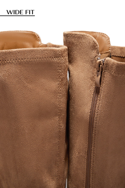 Colette Wide Fit Block Heel Boots - Camel Suede