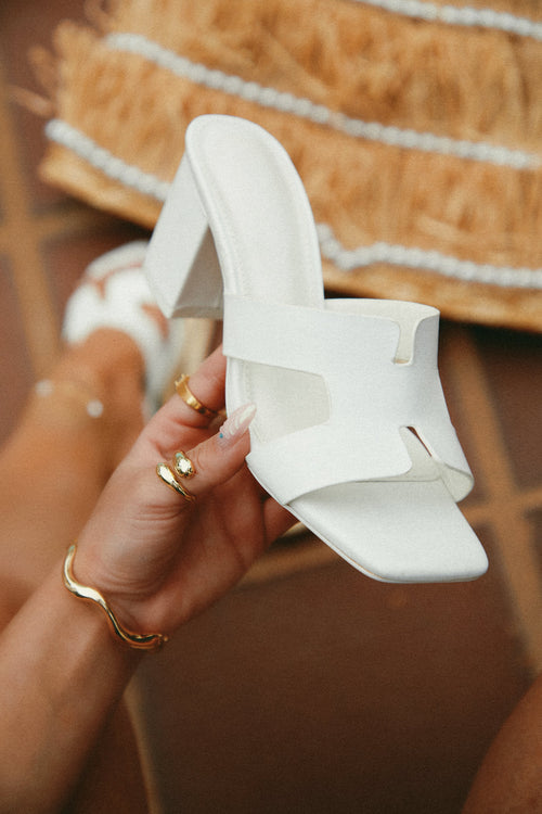 Carina Block Heel Mules - White