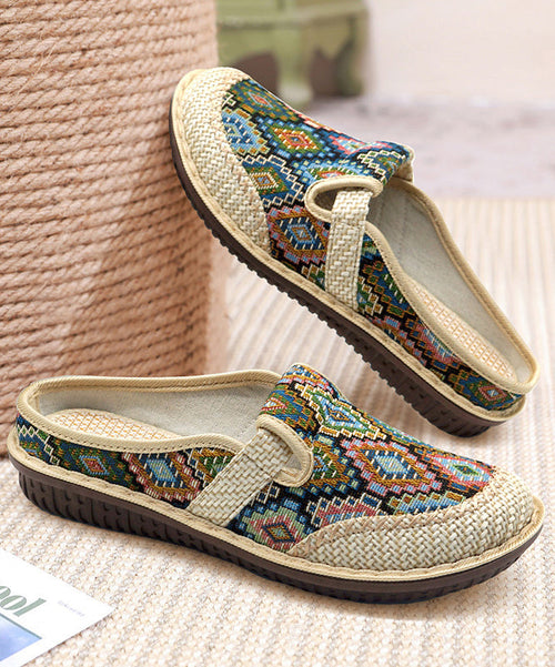 Handmade Comfy Green Splicing Linen Slide Sandals