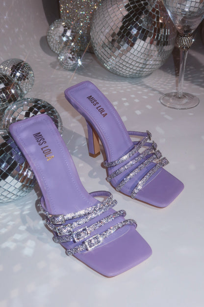 Champagne Taste Embellished High Heel Mules - Lavender