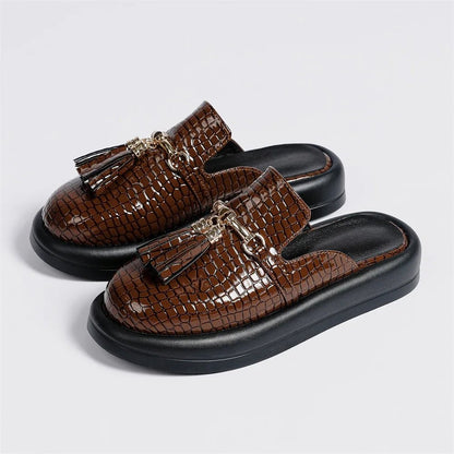 Comfy Textured Tasseled Mules