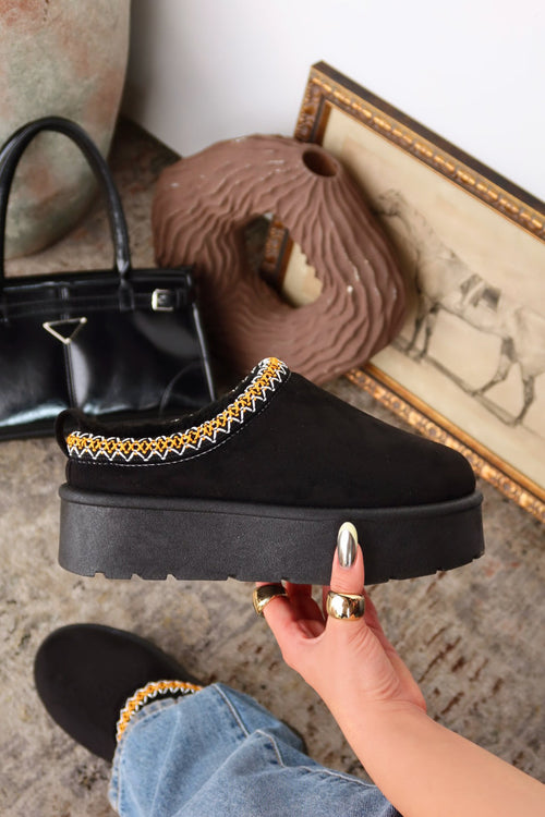 Cozy Weather Slip On Platform Flats - Black