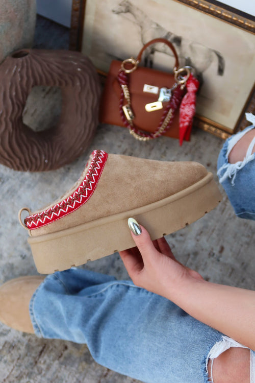 Cozy Weather Slip On Platform Flats - Oatmeal