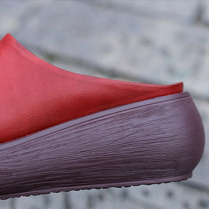 Cozy Leather Simple Handmade Platform Slippers