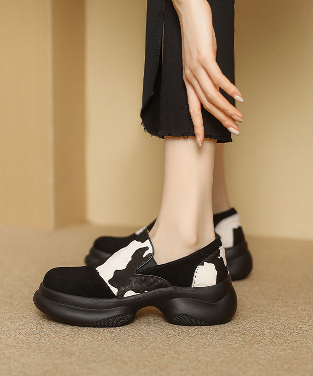 New White Horse Hair Splicing Platform Loafer Shoes