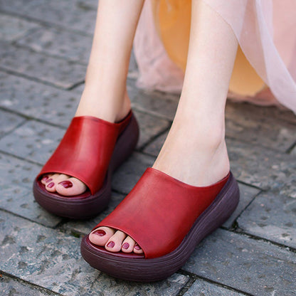 Cozy Leather Simple Handmade Platform Slippers