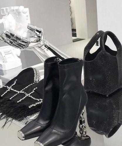 New Versatile Silver Zipper Metal Heterotypic High Heel Boots