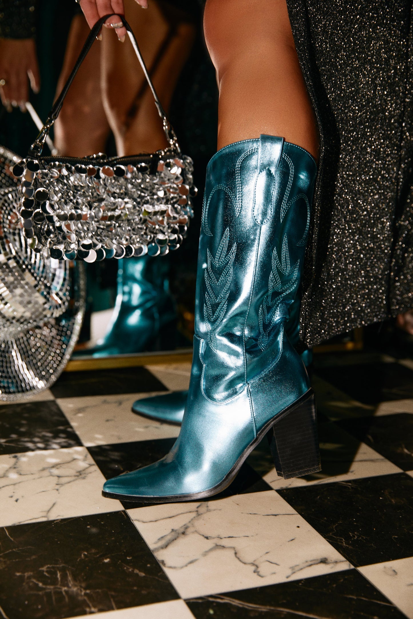Delaney Block Heel Cowgirl Boots - Blue